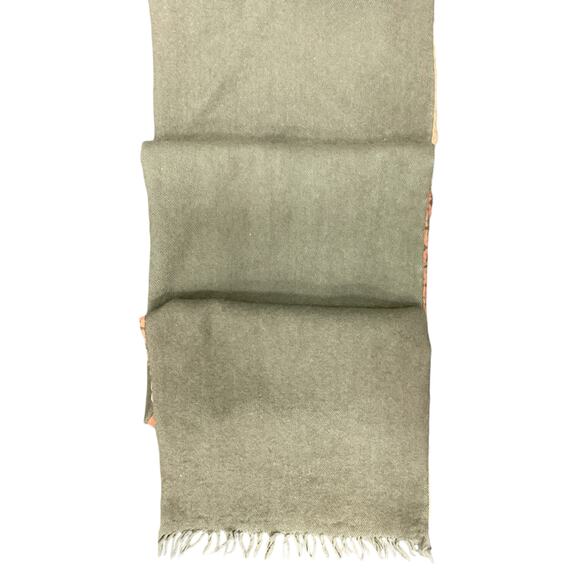 VTG Hermes Scarf Unisex 1Size Rectangle 100%Silk & Cashmere Fringes Green &Brown - Picture 5 of 9